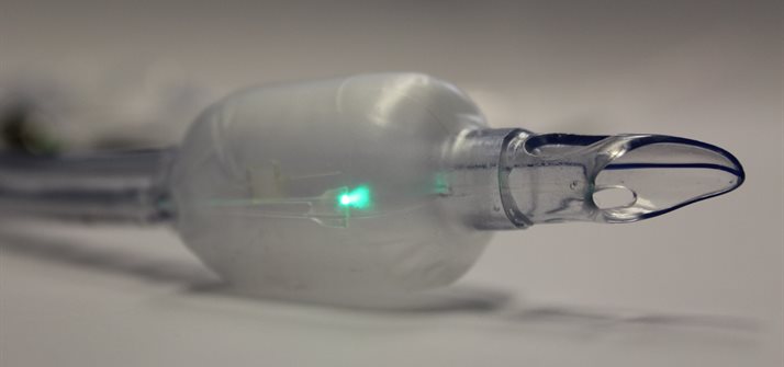 Endotracheal tub close up with light on